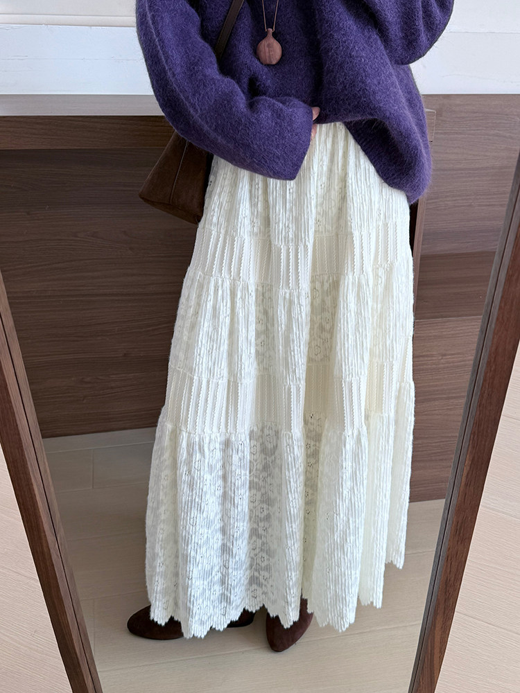 淑女风加厚磨毛蕾丝半裙2025秋季新款韩版百搭休闲减龄伞裙女